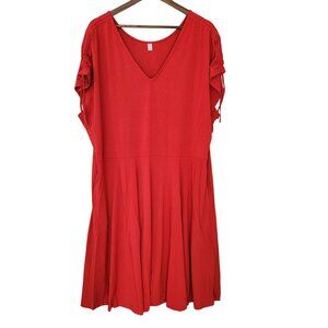 Betabrand Marilyn Midi Dress Womens Size 3X Red V-Neck Ruched Sleeves NWOT